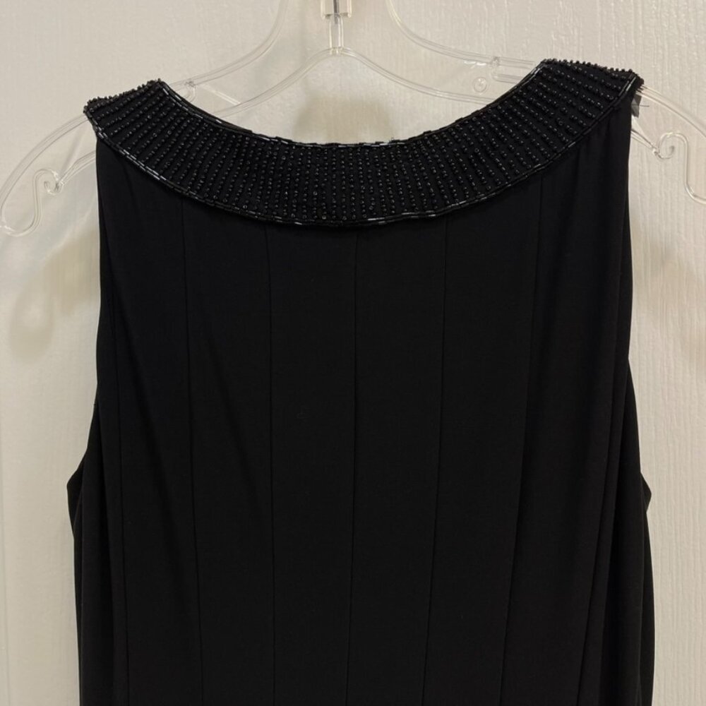 Lauren Ralph Lauren Black Beaded V Neck Pleated A Line Sleeveless Lined Dress 8 - Picture 14 of 14